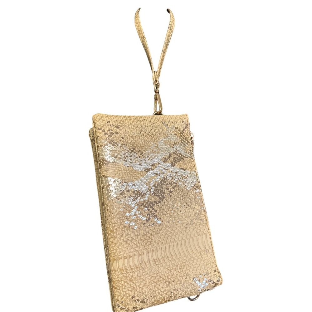 Jen & Co Gold Snake Print Wristlet Wallet W/ Zipper Closure & Card Slots